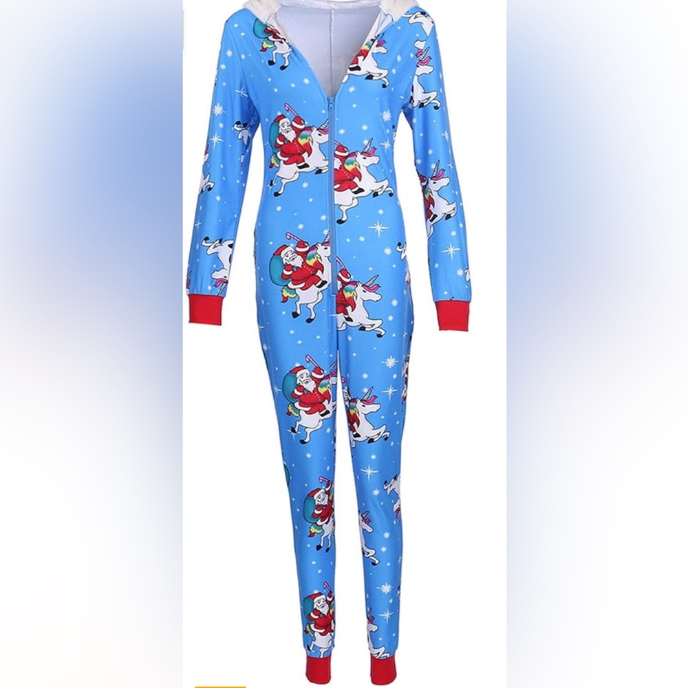 Don't Stop Believing Santa Claus/Unicorn Rainbow Onsie Pajama